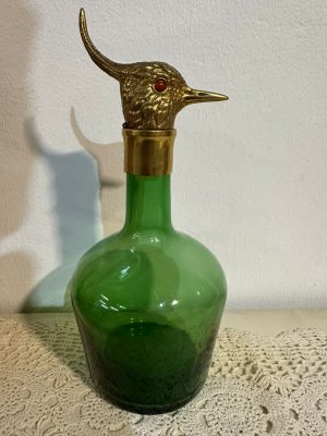 Decanter Vintage in Vetro Verde Smeraldo – Tappo Testa di Aquila – Anni '60/'70